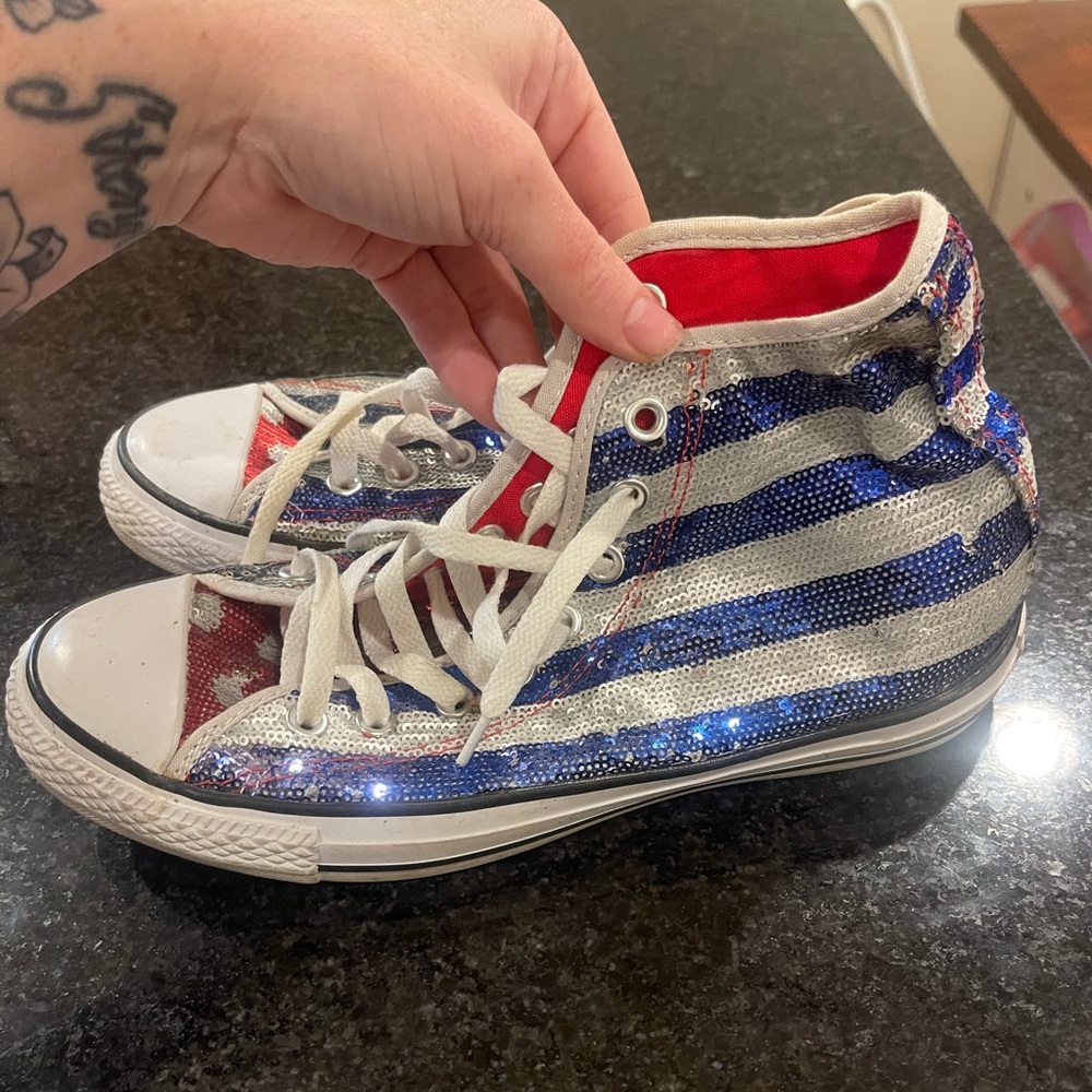 Sequin American flag converse